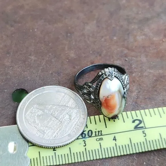 Antique Victorian sterling blister pearl ring SZ 6.75 - Picture 4 of 7